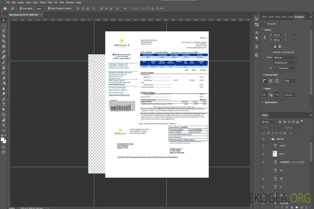Modèle de facture de services publics USA Texas TriEagle aux formats Word et PDF template Modèle de facture de services publics USA Texas TriEagle aux formats Word et PDF template